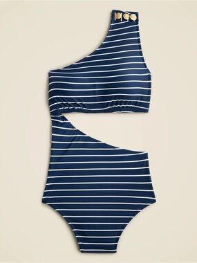 NWT J.Crew $138 Cutout One Piece Swimsuit Navy Stripe Size 12 BP240